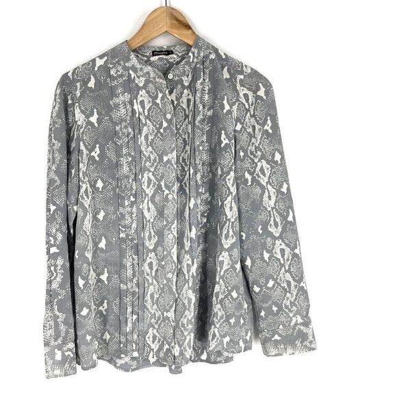 J McLaughlin Top Size Small Womens Gray Snake Print Silk Blouse Shirt Button Up - Picture 1 of 7